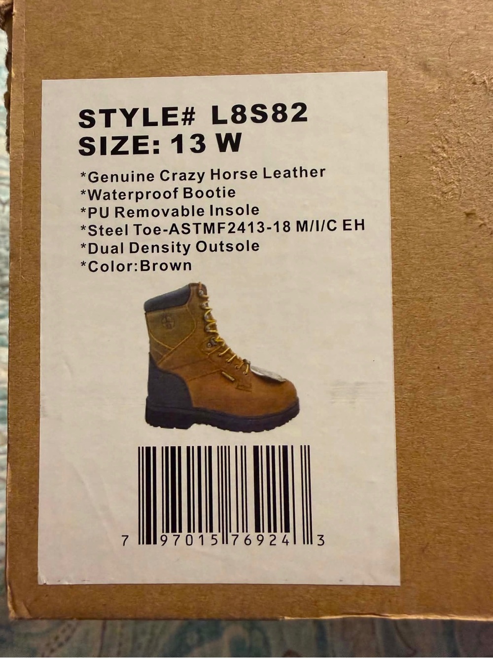 Brown Crazy Horse Leather Steel-Toe Work Boot - Size 13 W